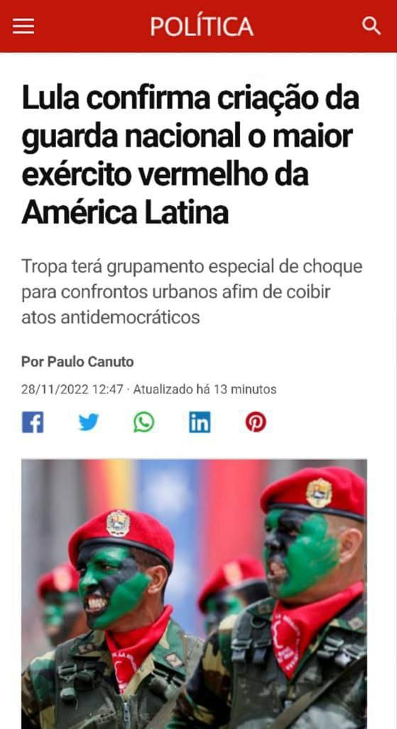 Lula prometeu criar a Guarda Nacional, o maior exército vermelho da América Latina?