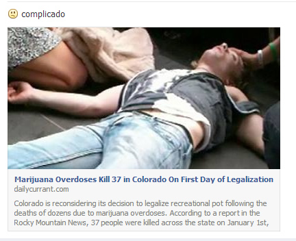 Primeiro dia de liberação da maconha deixa 37 mortos no estado do Colorado! Verdadeiro ou falso? (foto: Reprodução/Facebook)