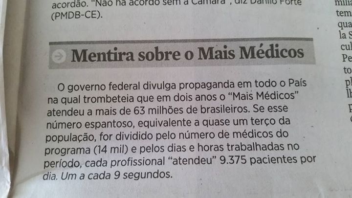 Programa Mais Médicos atendeu 1 paciente a cada 9 segundos?