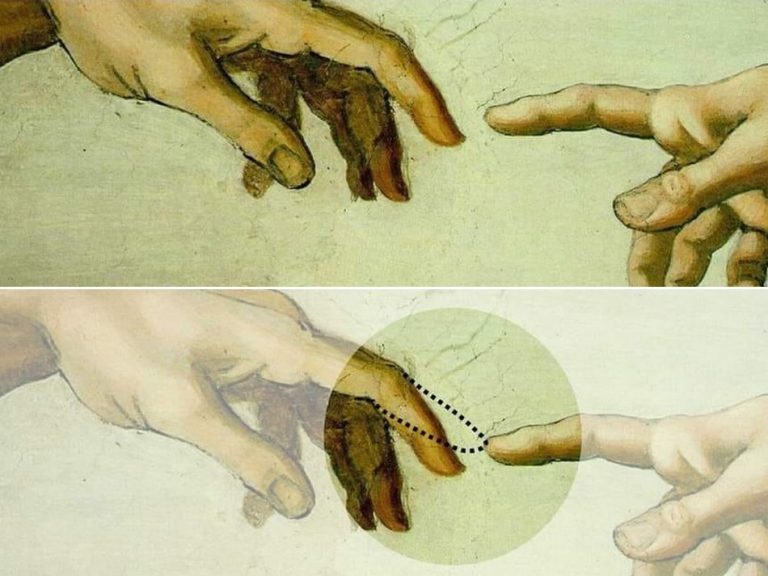 Michelangelo pintou o afresco “Criação de Adão” com os dedos de Deus e Adão se tocando?