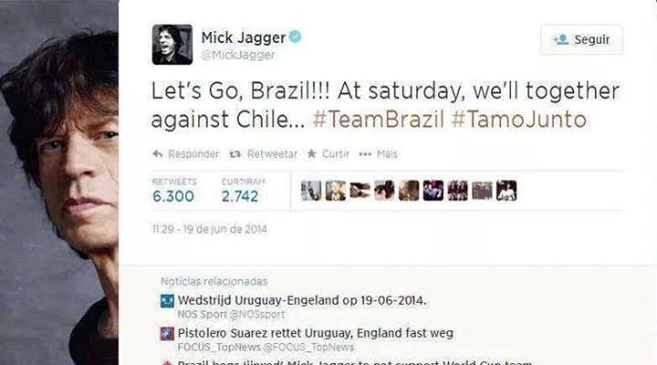 "Vamos, Brasil!!! No sábado  estamos juntos contra o Chile" teria dito o cantor em seu Twitter! Será verdade? (foto: Reprodução/Facebook)