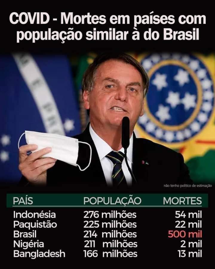 Imagem mostra poucas mortes por COVID em países com população similar à do Brasil! Será?