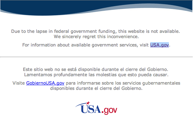 Aviso oficial do governo do Estados Unidos sobre a suspensão temporária das atividades do órgãos públicos!