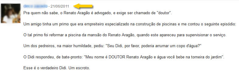 Comentário no Orkut sobre a suposta arrogância de Renato Aragão!