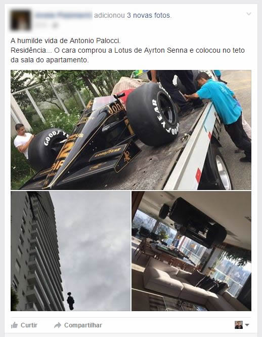 Antonio Palocci teria gastado milhões comprando o carro de Ayrton Senna pra usar como decoração! Será verdade? (foto: Reprodução/Facebook)