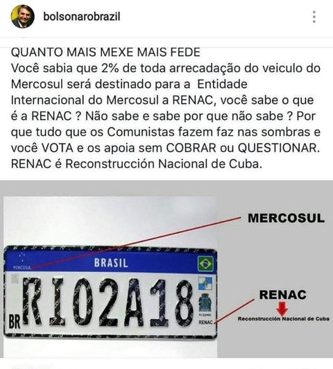 É verdade que 2% da arrecadação dos veículos do Mercosul são revertidos para a reconstrução de Cuba (Renac)?