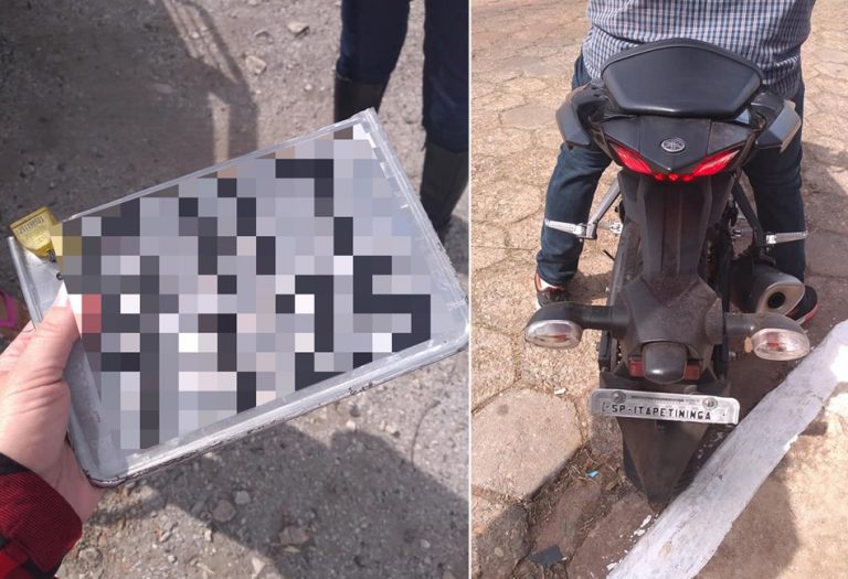 Linha com cerol ou “chilena” cortou a placa de uma moto em Itapetininga/SP?