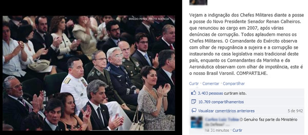 Chefes Militares indignados na posse de Renan Calheiros!