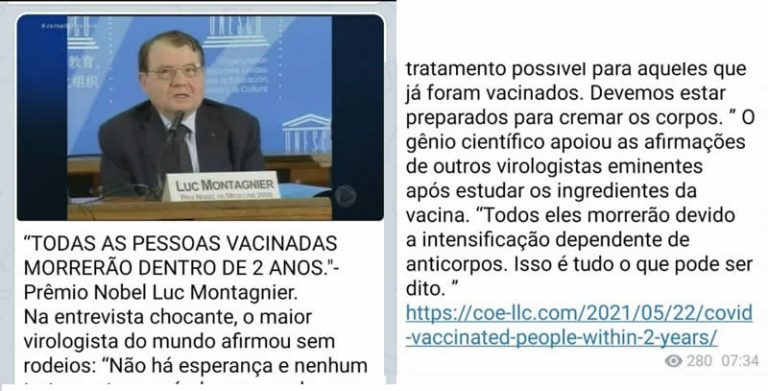 Prêmio Nobel Luc Montagnier disse que todos os vacinados morrerão em 2 anos?