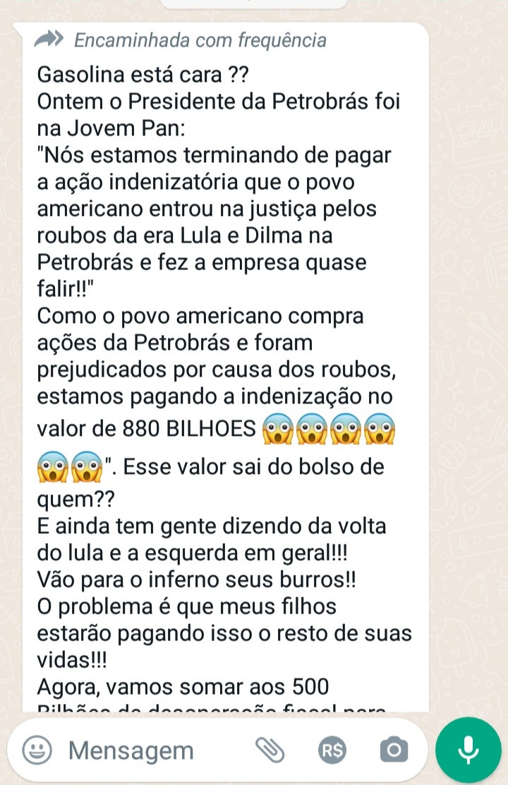 O presidente da Petrobras disse que a alta da gasolina é culpa de uma dívida que temos com os Estados Unidos?