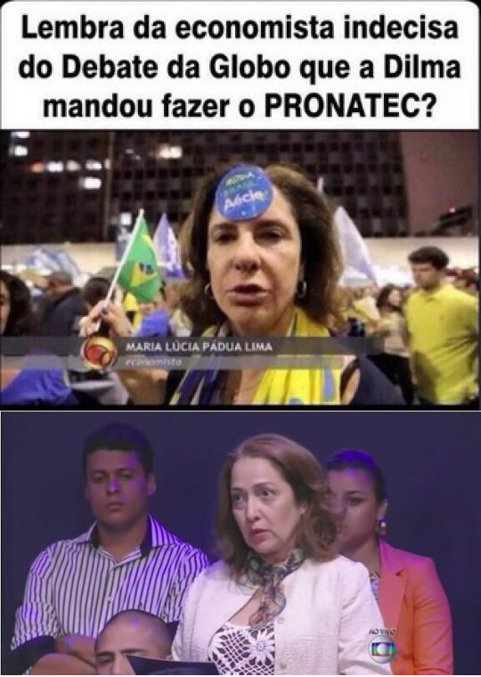 Economista indecisa teria aparecido dias antes na TV UOL afirmando que votaria no Aécio Neves, será? (foto: Reprodução/Facebook) 