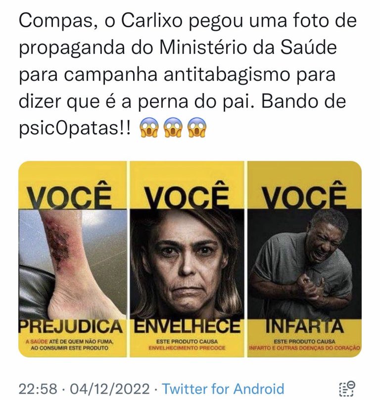 Filho de Bolsonaro postou foto de campanha antitabagista como se fosse da perna doente se seu pai? 