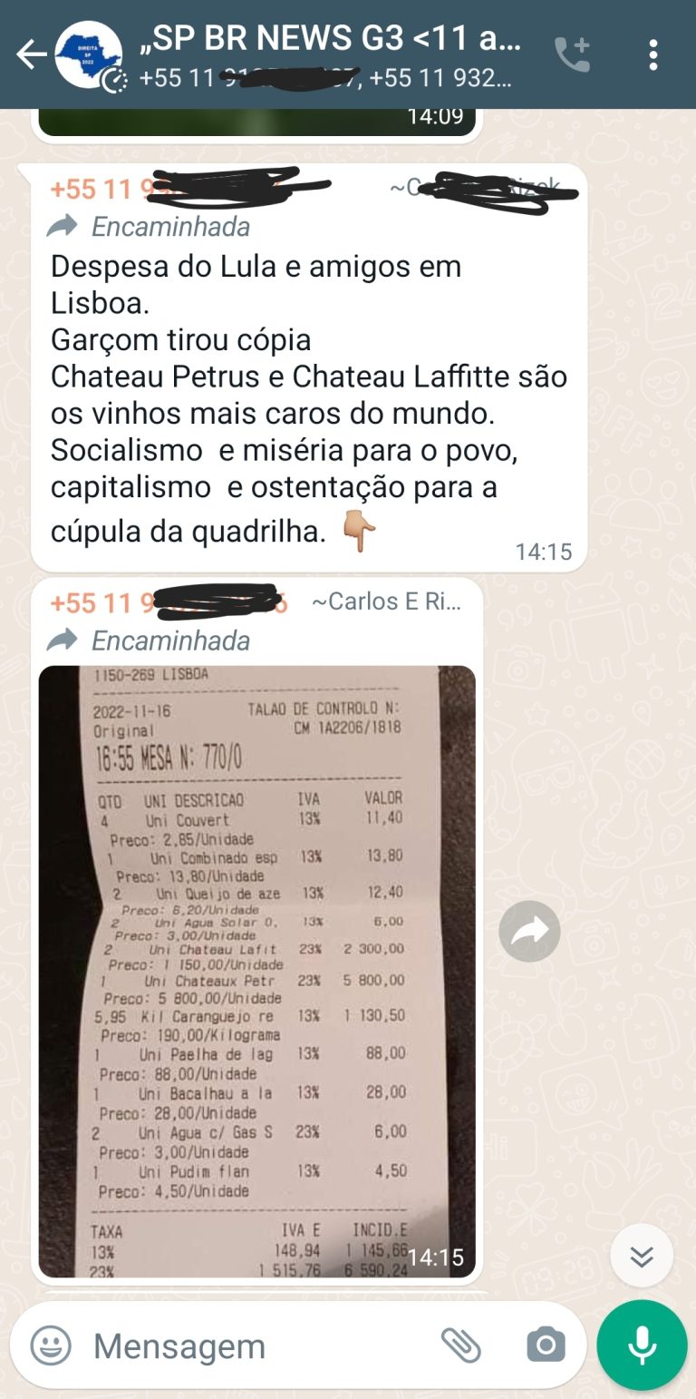 Lula gastou 9.400 euros (cerca de R$ 51 mil) em restaurante de Portugal! Será verdade?
