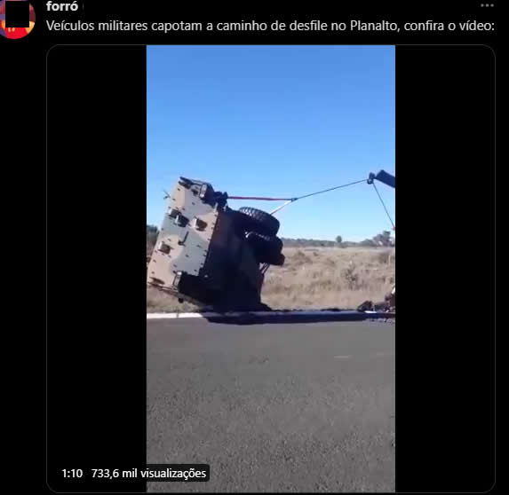 Vídeo mostra tanque das Forças Armadas capotando a caminho de Brasília! Será verdade?