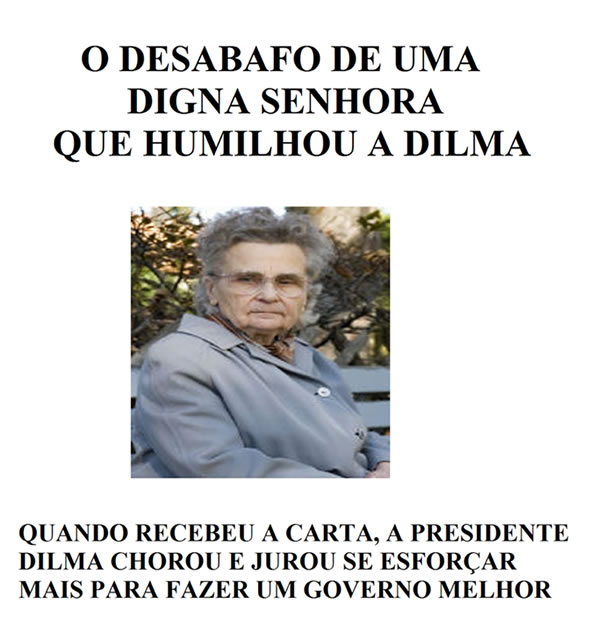 Engenheira de 93 anos teria enviado uma carta que fez a presidente Dilma chorar! Verdade ou farsa? (foto: Reprodução/Facebook)