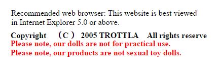 Aviso no site da Trottla explica que suas bonecas não foram feitas para fins sexuais! 