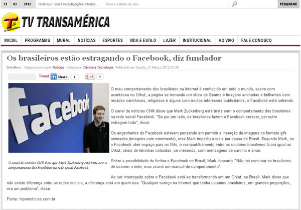 Também no site da TV Transamerica