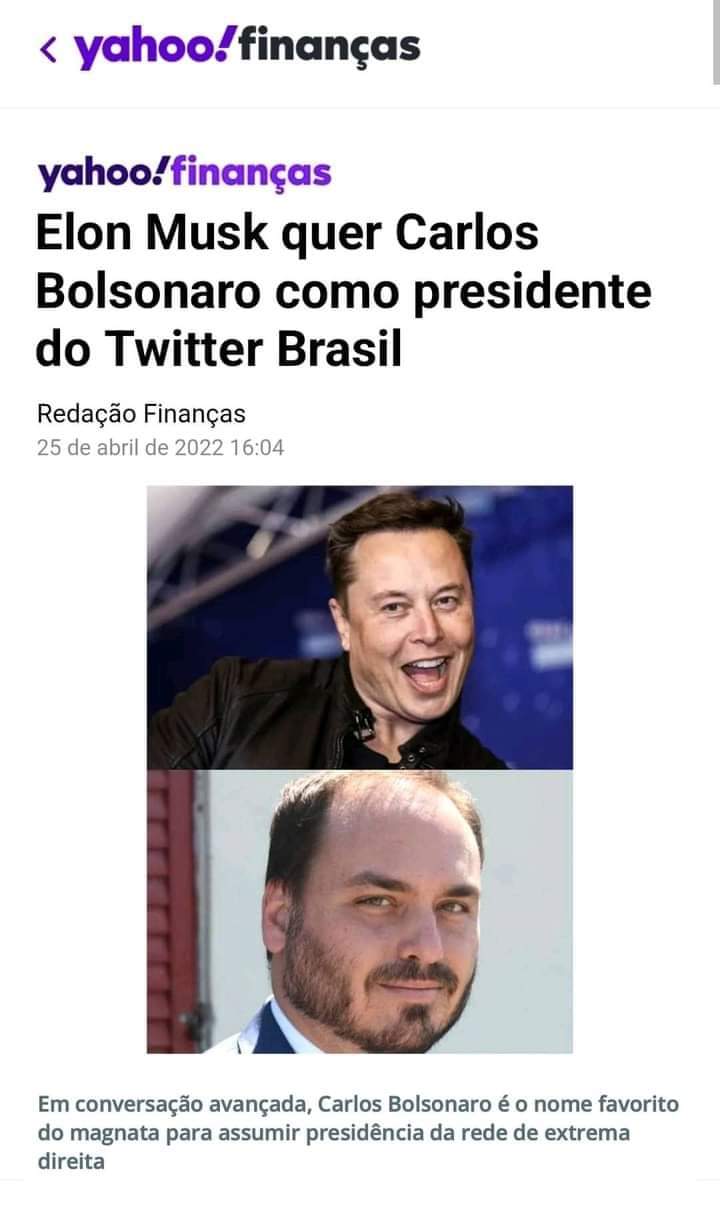 Elon Musk indicou o vereador Carlos Bolsonaro para ser o presidente do Twitter?
