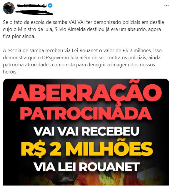 A escola de samba Vai-Vai recebeu mais de R$ 2 milhões da Lei Rouanet para demonizar policiais?
