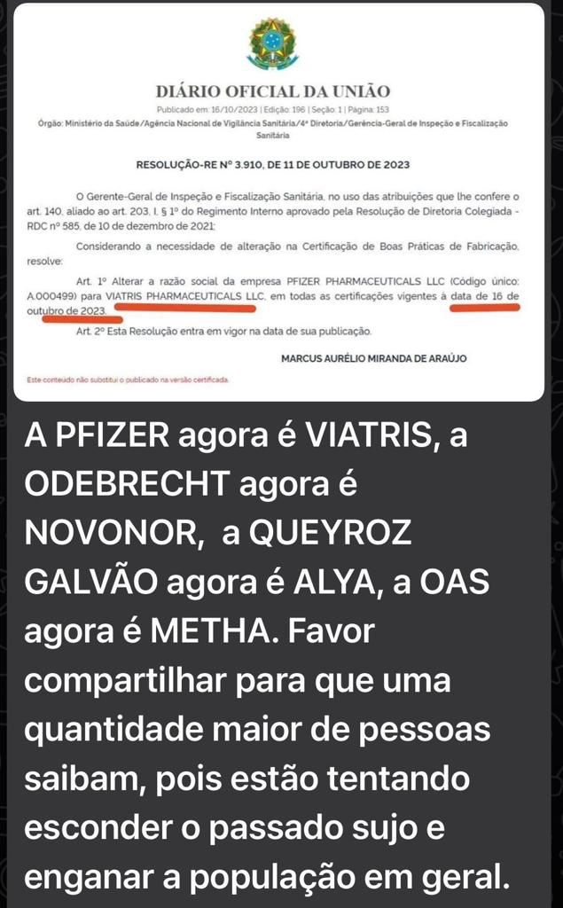 A Pfizer mudou de nome para Viatris para não ser responsabilizada pela morte de vacinados?