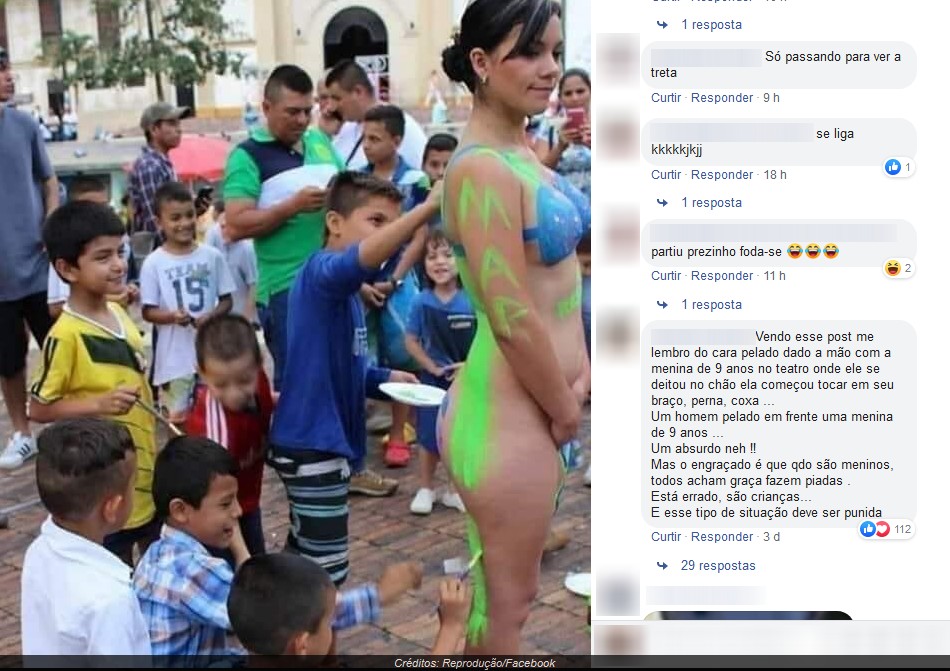 mujer2 - ENTENDA POLÊMICA: Meninos pintam corpo nu de mulher em frente a igreja em performance artística - VEJA VÍDEO