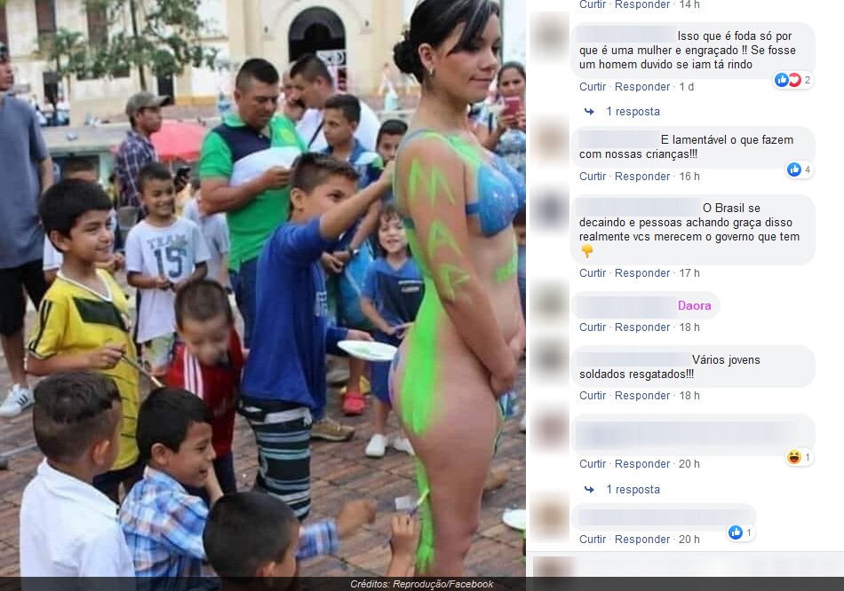 mujer3 - ENTENDA POLÊMICA: Meninos pintam corpo nu de mulher em frente a igreja em performance artística - VEJA VÍDEO